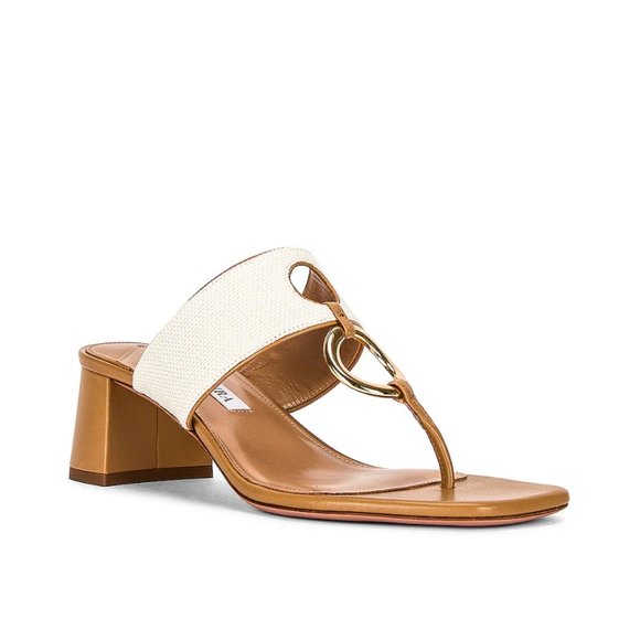 Wide Fit Off White Faux Leather Metal Ring Block Heel  Off White Ring 50 Sandals